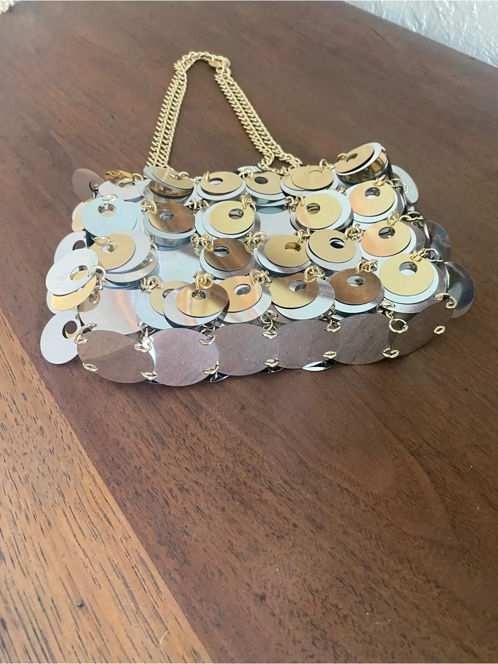 Gold Sequin Disc Crossbody with Chain Strap by Paco Rabane for H&M